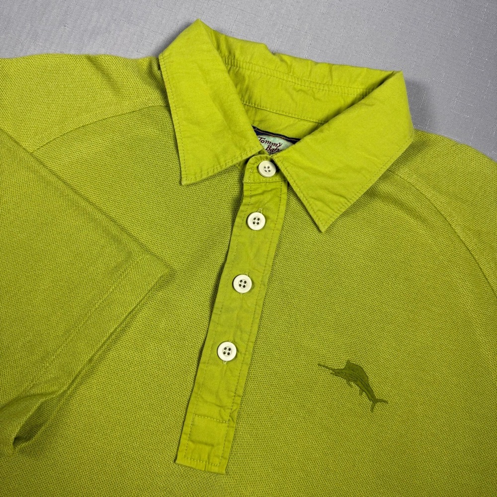 Tommy Bahama Relax Polo Shirt Mens Medium Lime Green Cotton Tencel Marlin Logo